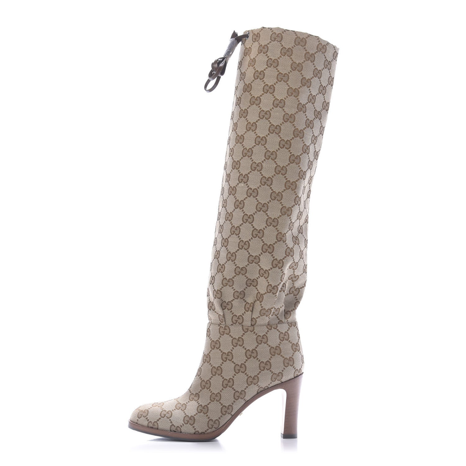 Gucci Monogram Lisa Mid Heel Boots 35 Beige Ebony 1 of 9