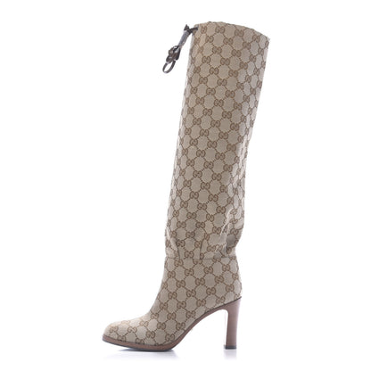 Gucci Monogram Lisa Mid Heel Boots 35 Beige Ebony 1 of 9
