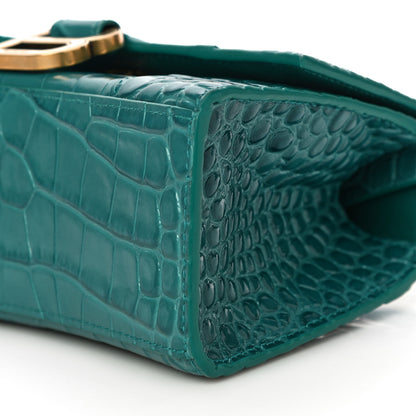 Balenciaga Shiny Calfskin Crocodile Embossed Hourglass Top Handle Bag XS Dark Turquoise 9 of 18