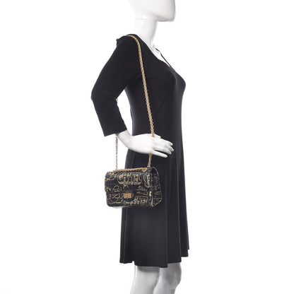 Chanel Calfskin Crocodile Embossed Graffiti 2.55 Mini Cocodile Reissue Flap Black Gold 2 of 10
