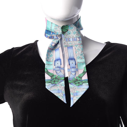 Hermes Silk Grand Manege Fleuri Twilly Rose Pale Turquoise Parme 2 of 5