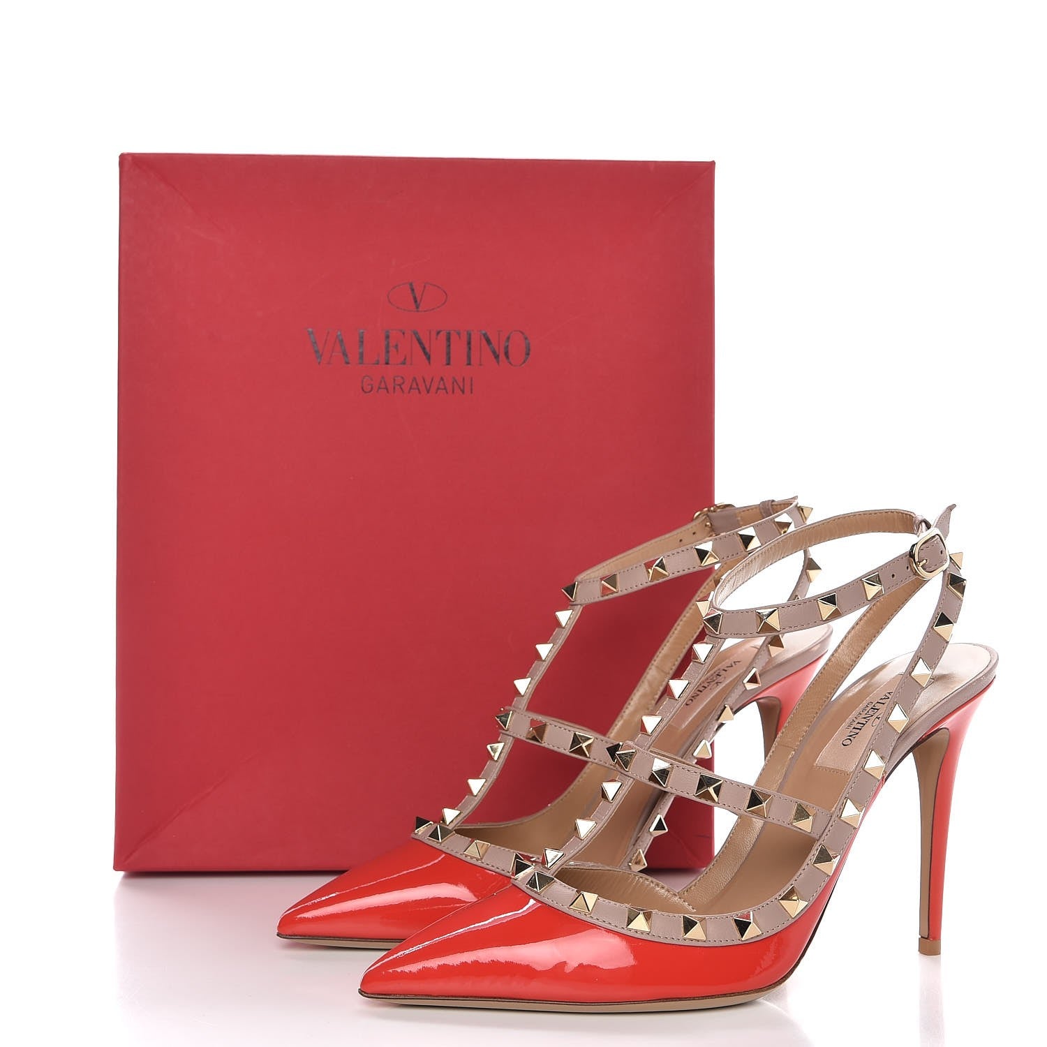Valentino Garavani Patent Nappa Rockstud Ankle Strap 100mm Pumps 39.5 Rosso Valentino Poudre 8 of 8