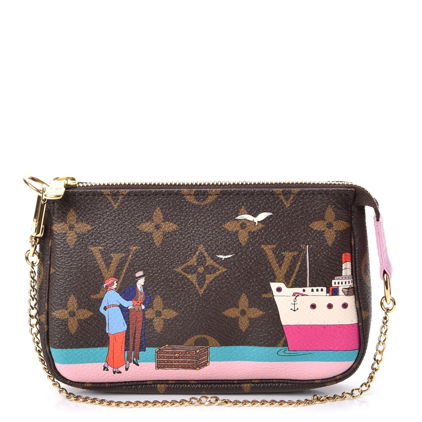 Monogram 2016 Christmas Animation Mini Pochette Accessories Rose Ballerine