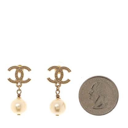 Chanel Crystal Pearl CC Drop Earrings Gold 2 of 5