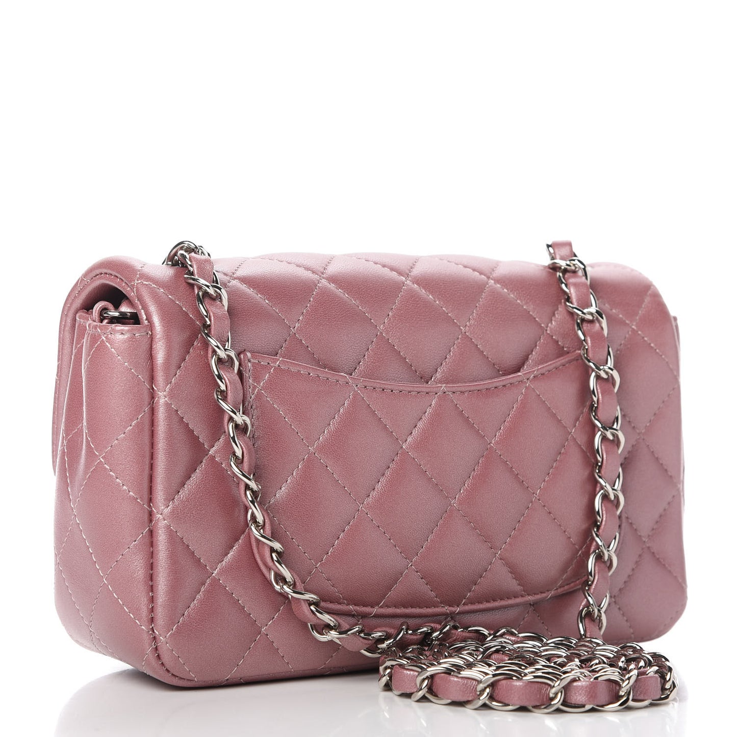 Metallic Lambskin Quilted Mini Rectangular Flap Pink