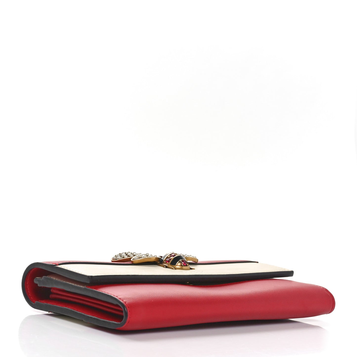 Calfskin Queen Margaret Flap Wallet Hibiscus Red Mystic White