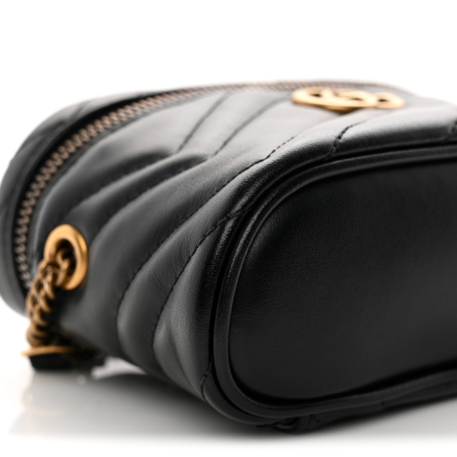Gucci Calfskin Matelasse Chevron Mini GG Marmont Top Handle Bag Black 9 of 11