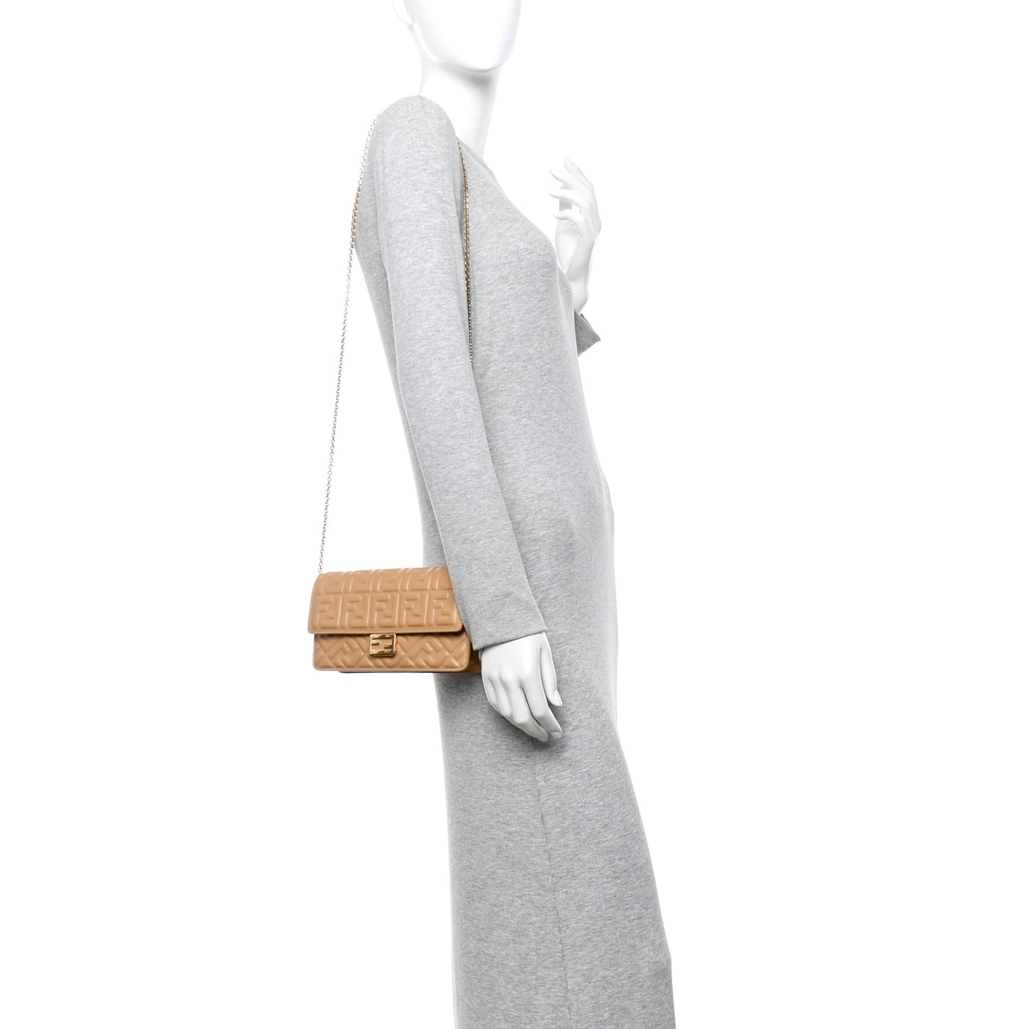 Nappa Matisse FF Embossed Wallet On Chain Baguette Miele Scuro