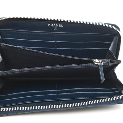 Chanel Patent Calfskin Quilted Large Gusset Zip Around Wallet Blue 5 of 12