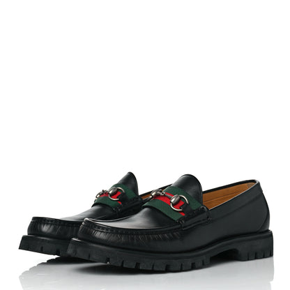 Gucci Cirano Lux Web Mens Horsebit Lug Sole Loafers 8 Black 3 of 8