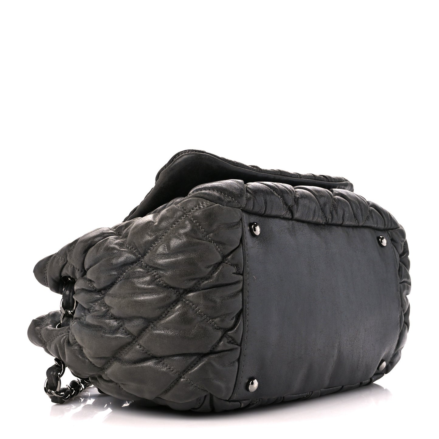 Calfskin Bubble Quilt Accordion Flap Grey