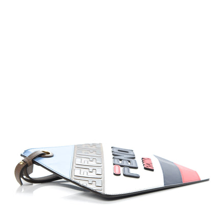 Fendi X FILA Vitello Century Mania Bi-Color FF 1974 Embossed Small Flat Clutch Nebula Blueberry Multicolor 4 of 8