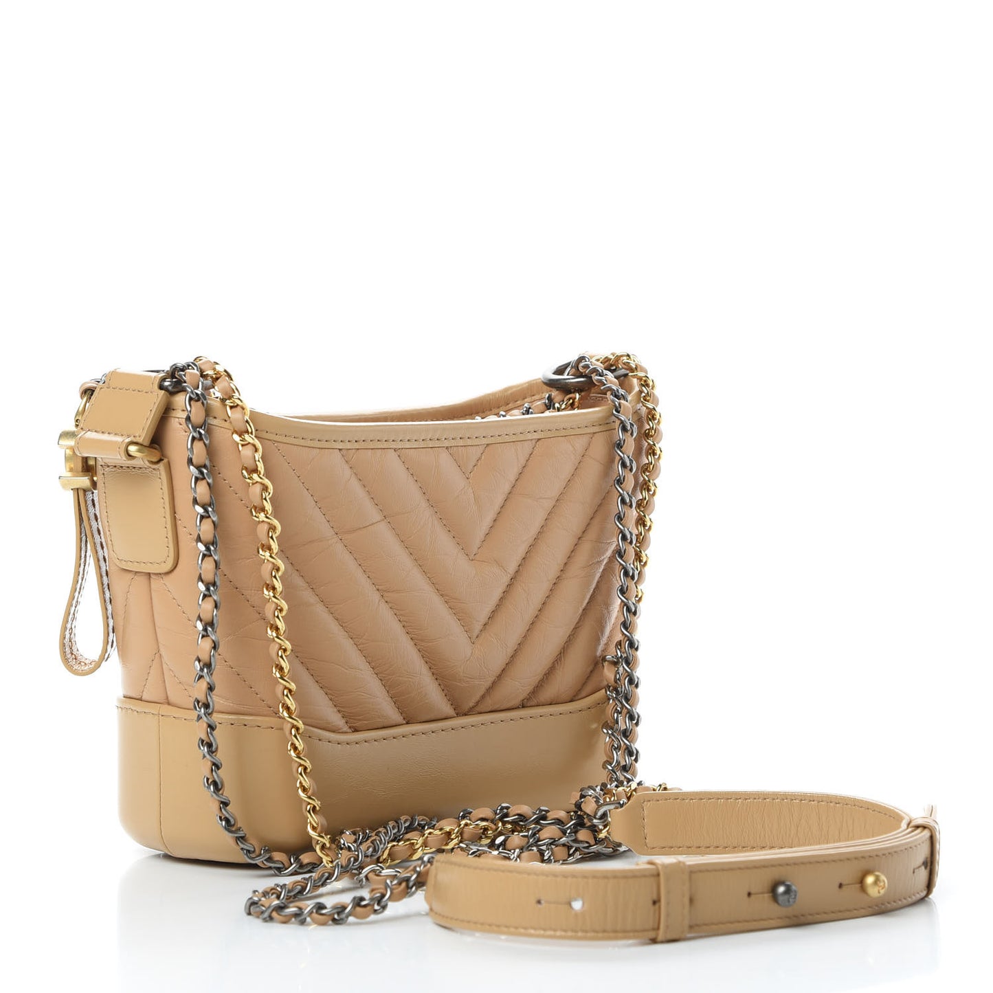 Aged Calfskin Chevron Quilted Small Gabrielle Hobo Beige