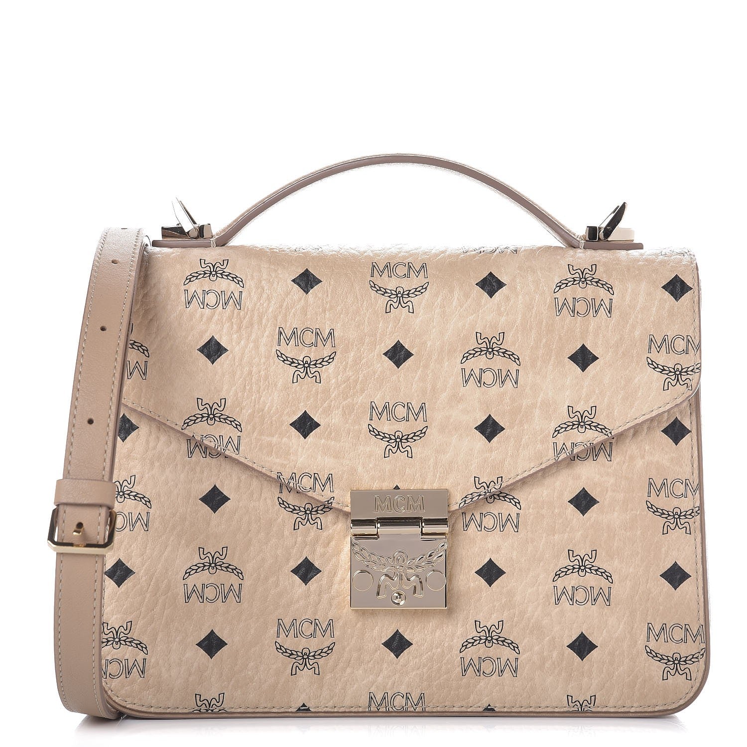 MCM Visetos Medium Patricia Satchel Beige 1 of 16