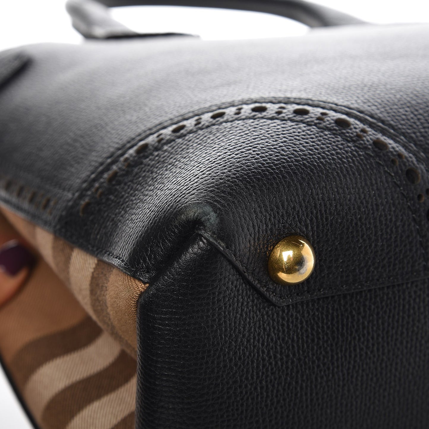 Grainy Calfskin Perforated House Check Medium Brogue Banner Tote Black