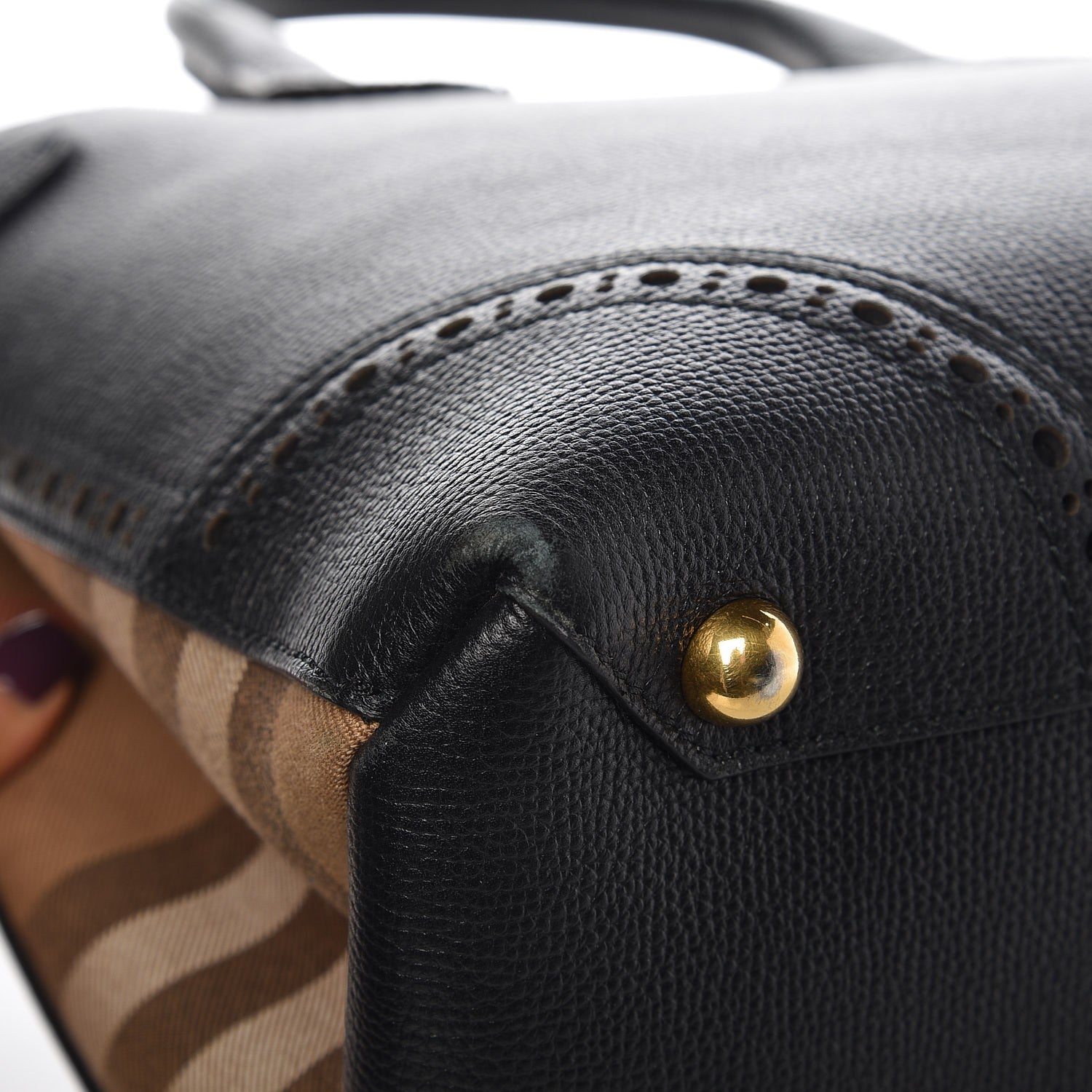 Burberry Grainy Calfskin Perforated House Check Medium Brogue Banner Tote Black 11 of 12