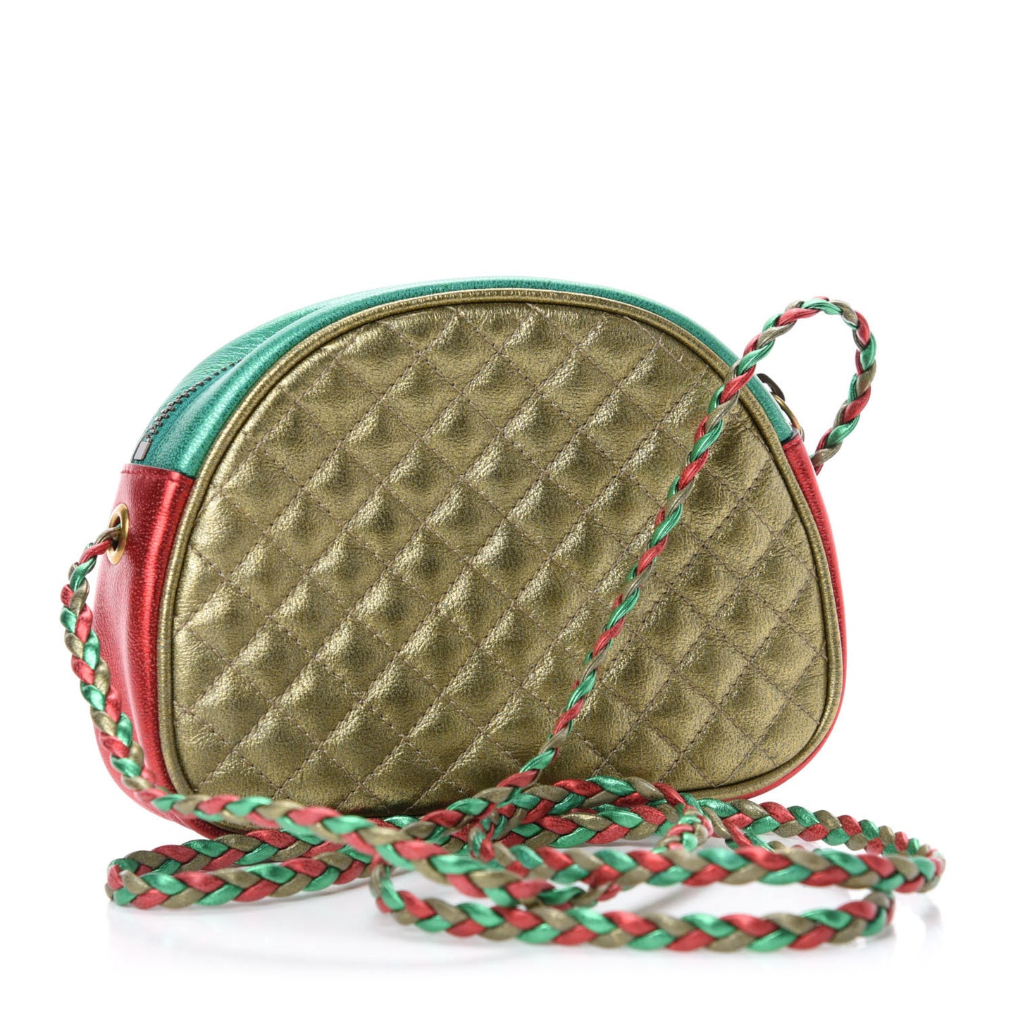 Laminated Nappa Trapuntata Mini Zumi Dome Shoulder Bag Rosso Jasmine Green Rame