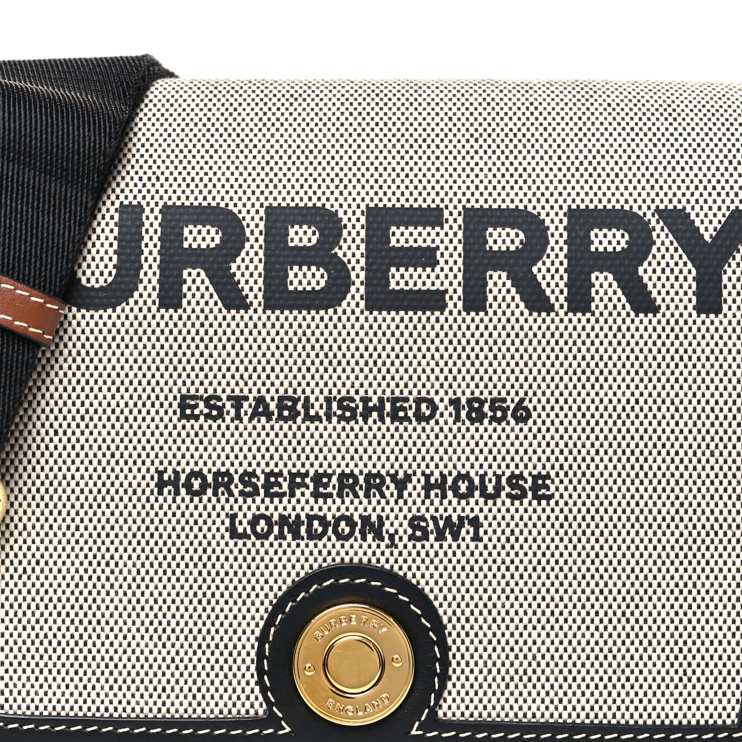 Canvas Horseferry Print Note Crossbody Bag Grey Black