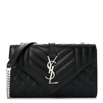 Saint Laurent Grain De Poudre Textured Mixed Matelasse Triquilt Small Monogram Satchel Black 1 of 10
