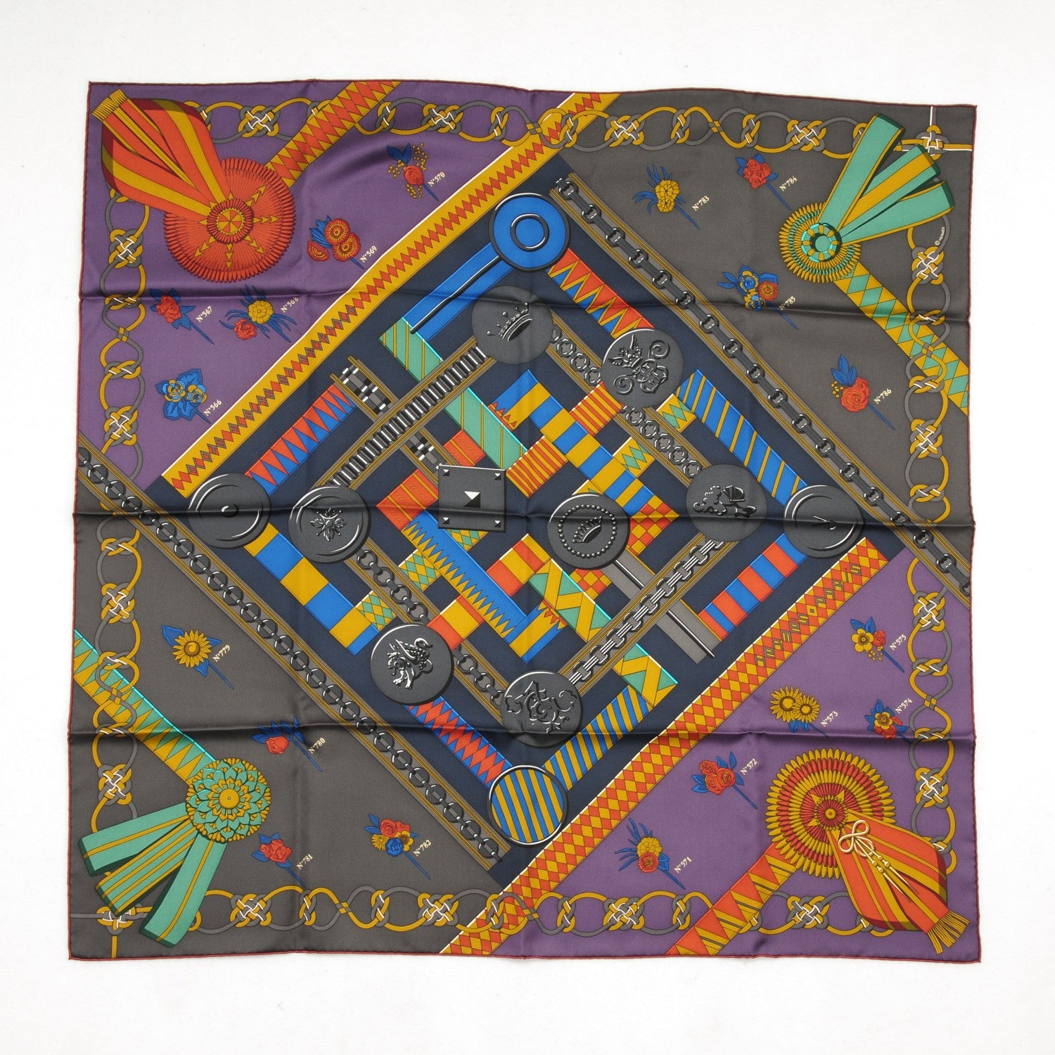 Hermes Silk Flots Fleurs et Frontaux Scarf 90 Anthracite Prune Vert 2 of 4