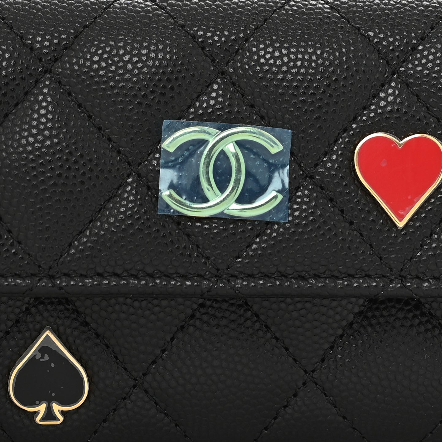 Caviar Quilted Enamel Coco Casino Flap Card Holder Wallet Black