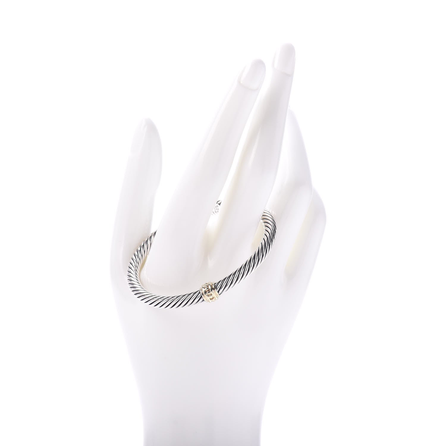David Yurman Sterling Silver 14K Yellow Gold 5mm Station Cable Bracelet 2 of 5