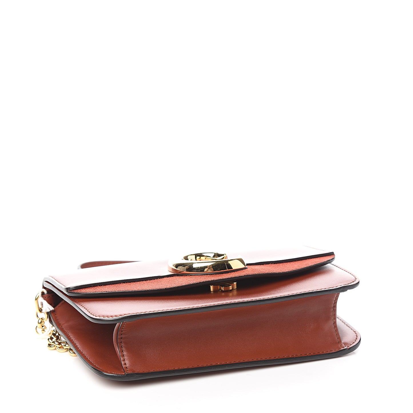 Calfskin Suede C Clutch With Chain Sepia Brown