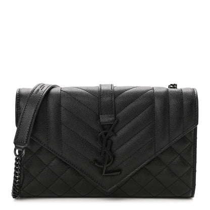 Saint Laurent Grain De Poudre Textured Mixed Matelasse Triquilt Small Monogram Satchel Black 1 of 8