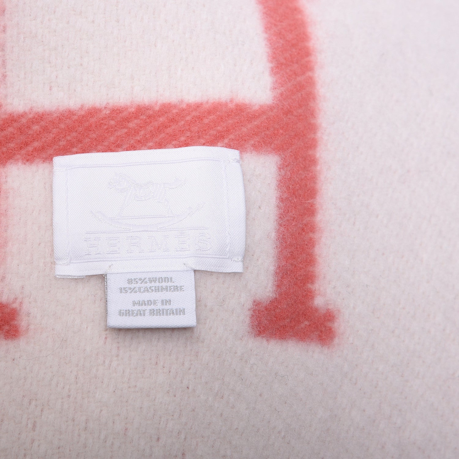 Hermes Wool Cashmere Avalon Baby Blanket Rose Airelle White 3 of 3