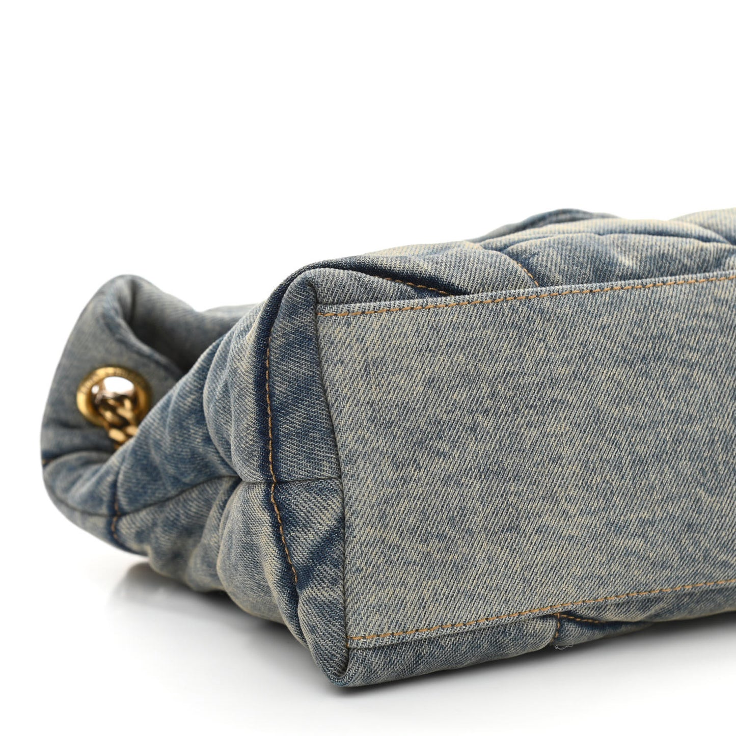 Denim Quilted Small Loulou Puffer Monogram Chain Satchel Blue Cinnamon