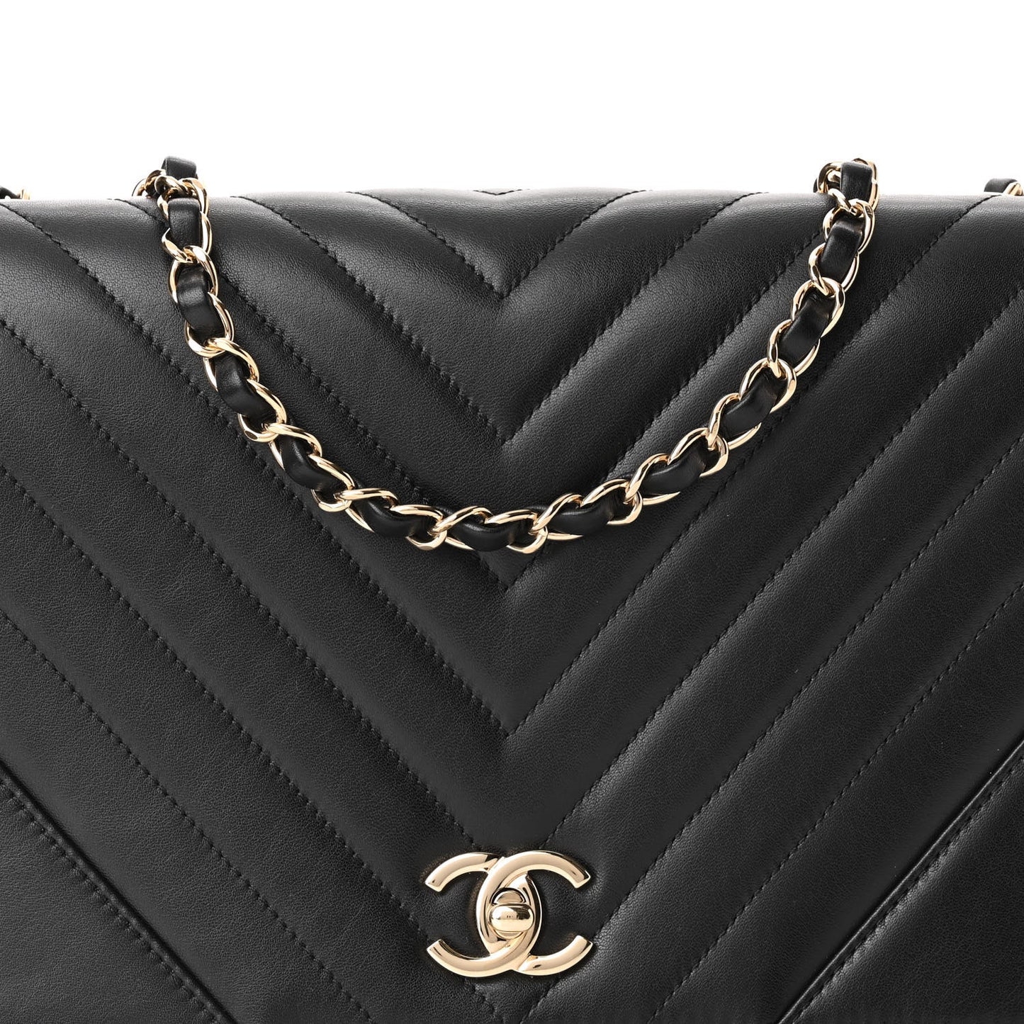 Lambskin Chevron Quilted Mini Statement Flap Black