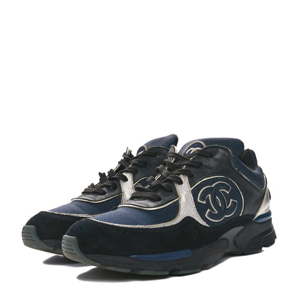 Chanel Mesh Suede Calfskin Womens CC Sneakers 36 Dark Blue Black Silver 4 of 9