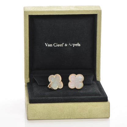 Van Cleef & Arpels 18K Yellow Gold Mother of Pearl Vintage Alhambra Earrings 4 of 4