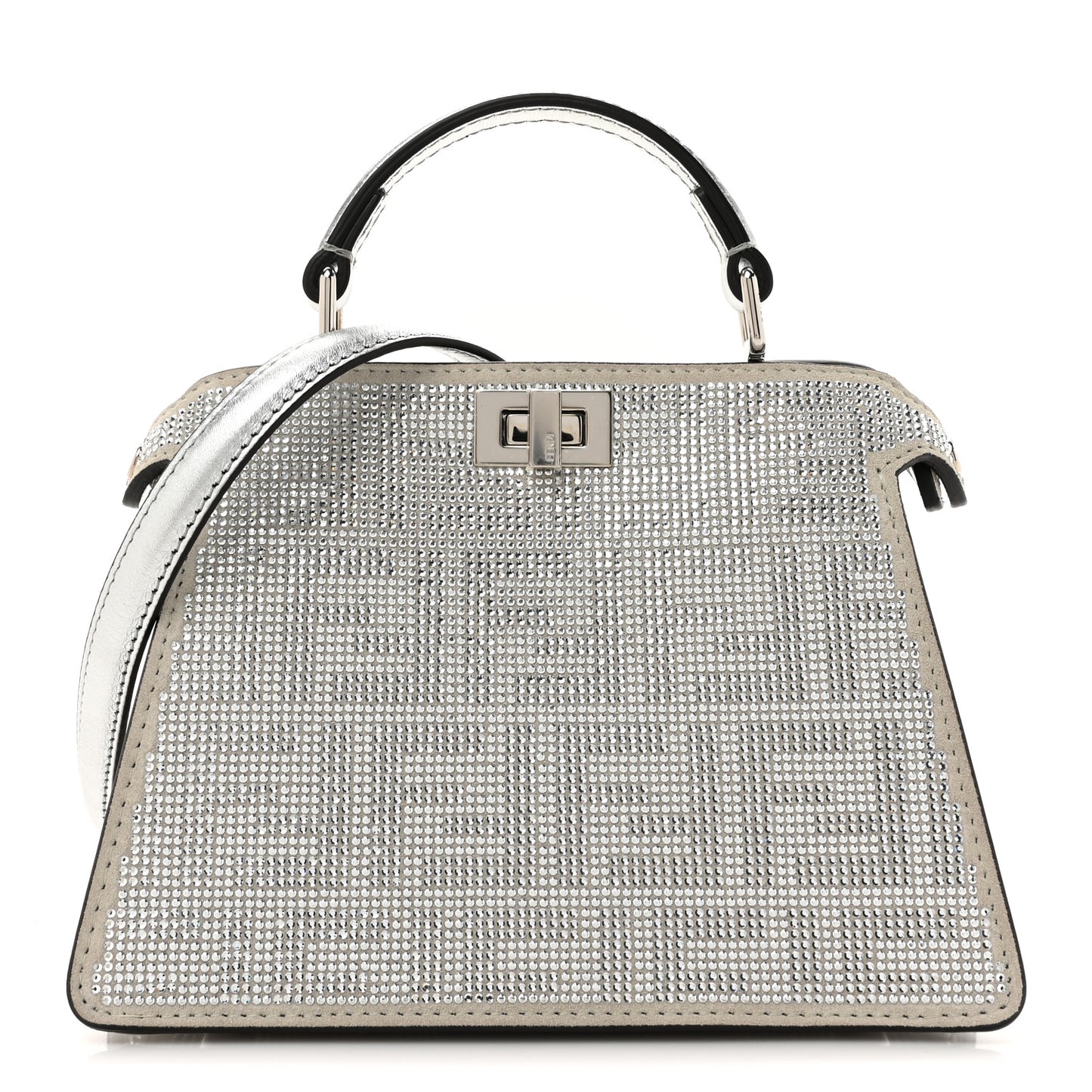 Crystal Vitello Laminato FF Petite Peekaboo I SEE U Satchel Crystal Argento