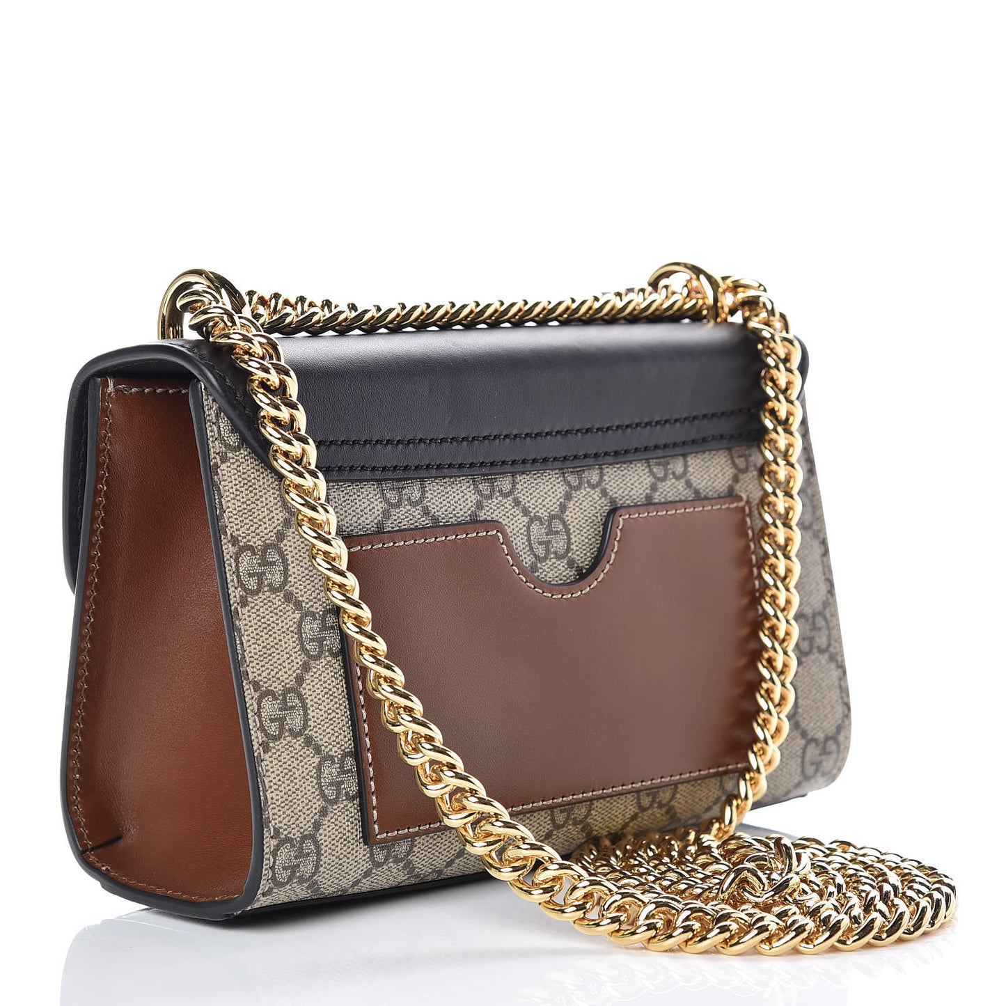 GG Supreme Monogram Calfskin Small Padlock Shoulder Bag Beige Black Cuir