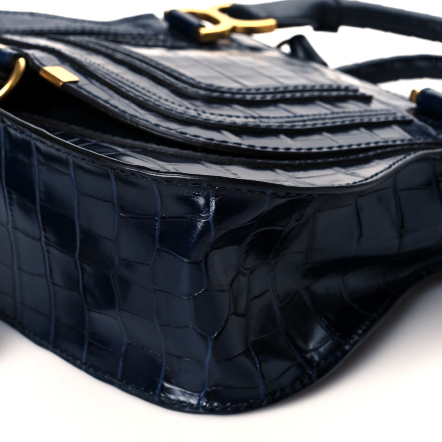 Calfskin Crocodile Embossed Small Marcie Satchel Full Blue