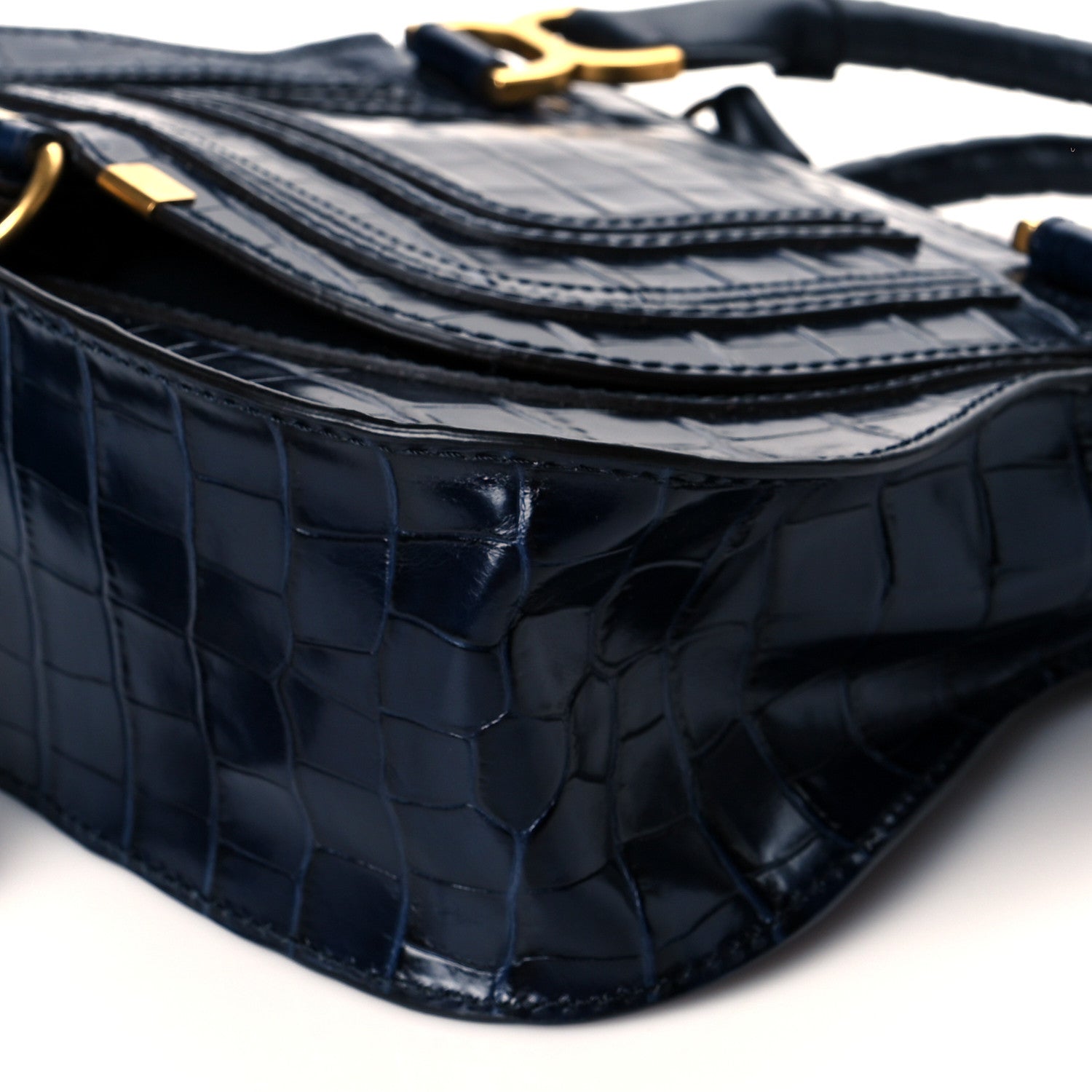 Chloe Calfskin Crocodile Embossed Small Marcie Satchel Full Blue 10 of 10