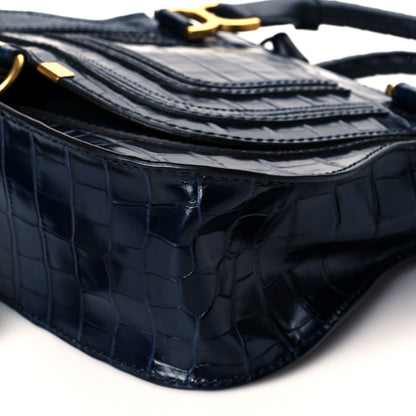 Chloe Calfskin Crocodile Embossed Small Marcie Satchel Full Blue 10 of 10
