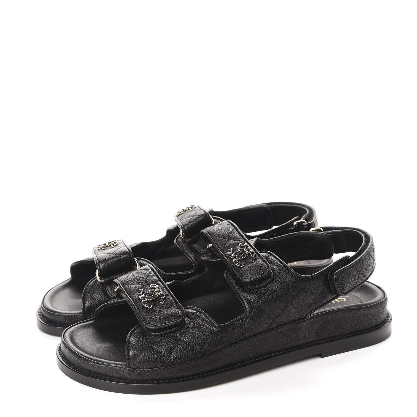 Grained Calfskin Velcro Dad Sandals 39 Black