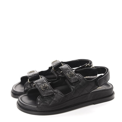 Chanel Grained Calfskin Velcro Dad Sandals 39 Black 3 of 10