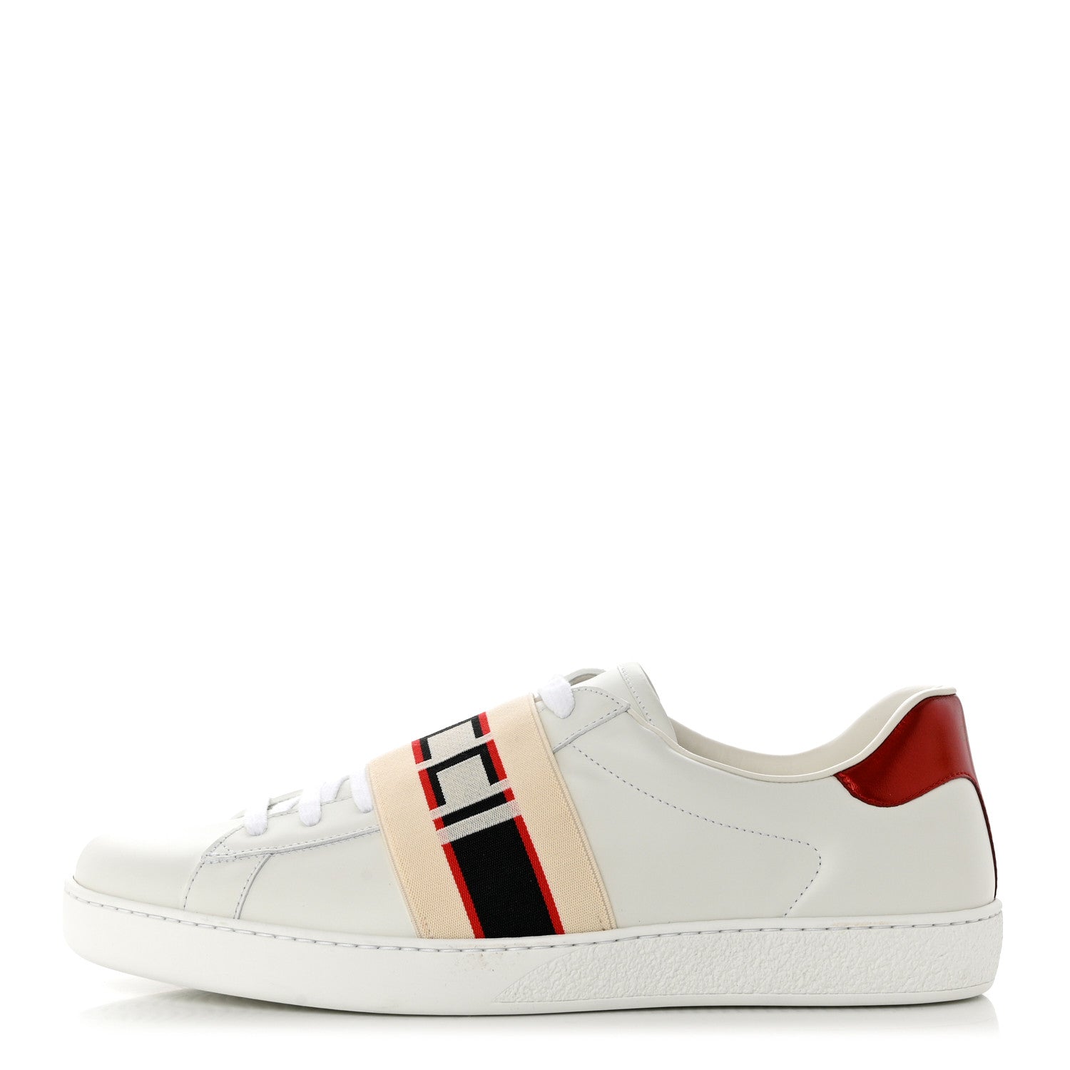 Gucci Calfskin Stripe Mens New Ace Sneakers 10 White Ecru Red Flame 1 of 9