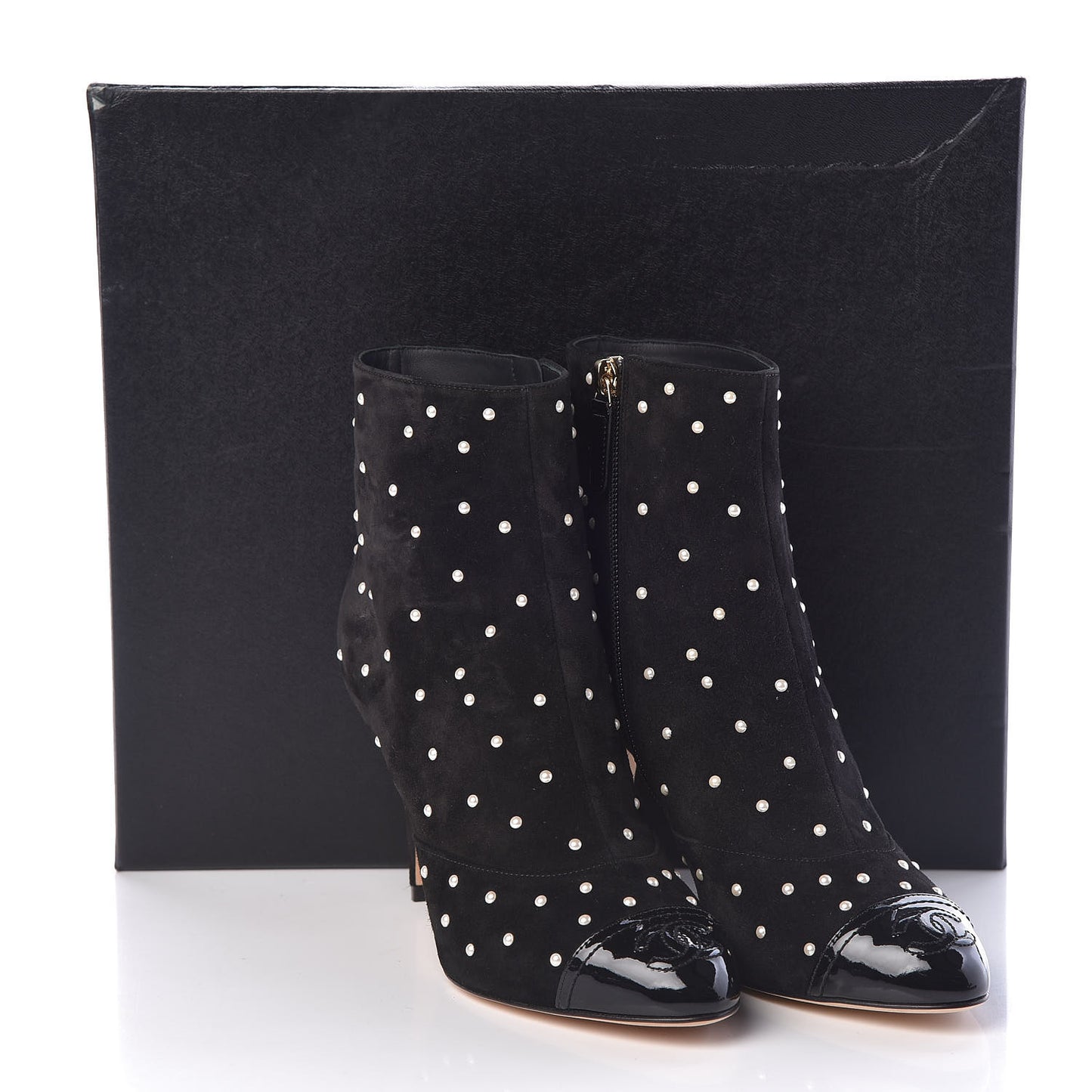Suede Pearls Cap Toe Short Boots 36.5 Black
