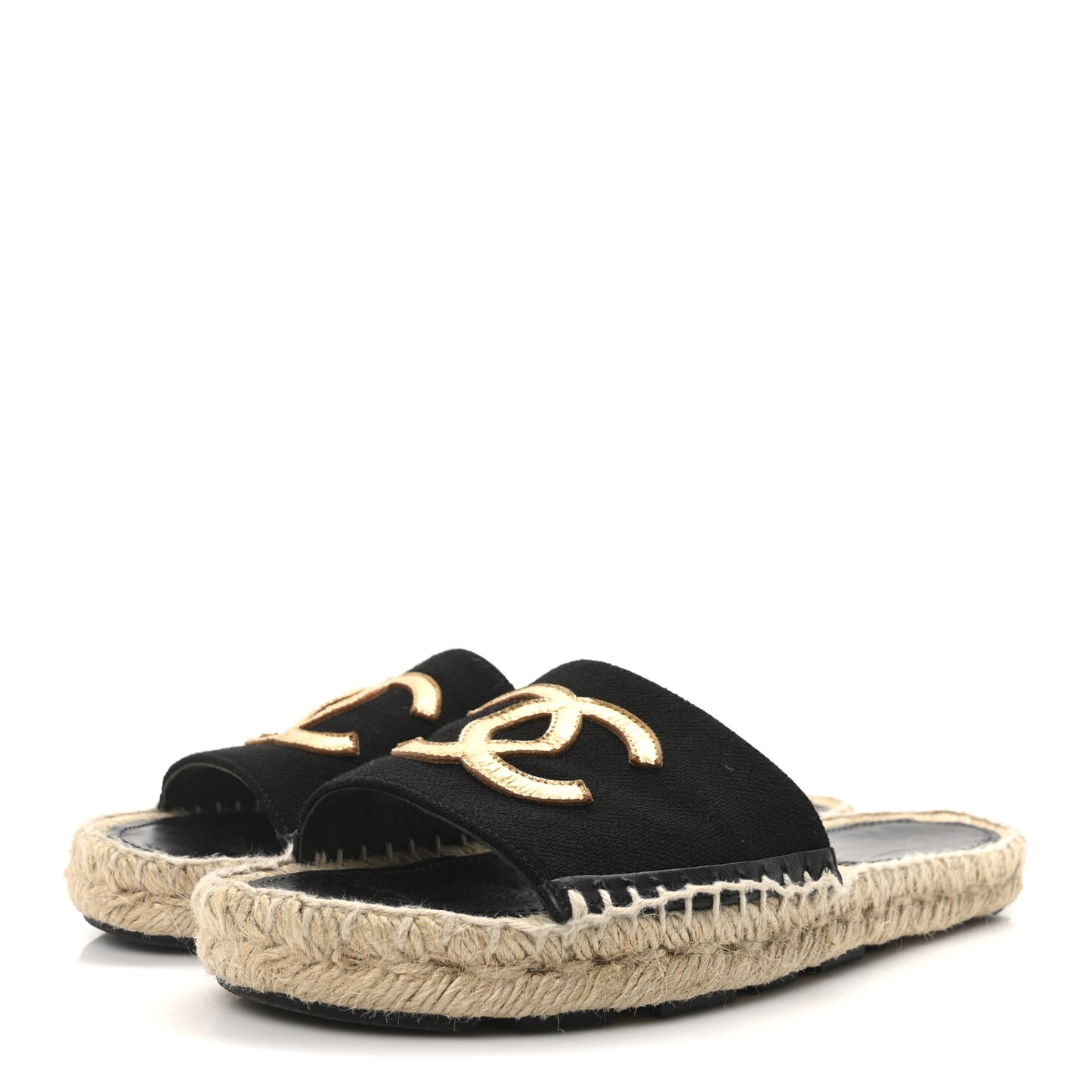 Wool Laminated Lambskin CC Slide Sandals 41 Black Gold