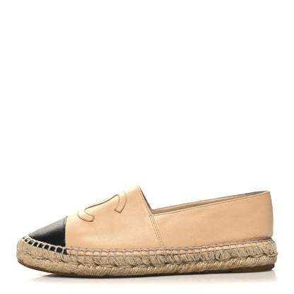 Chanel Lambskin CC Espadrilles 38 Beige Black 1 of 11