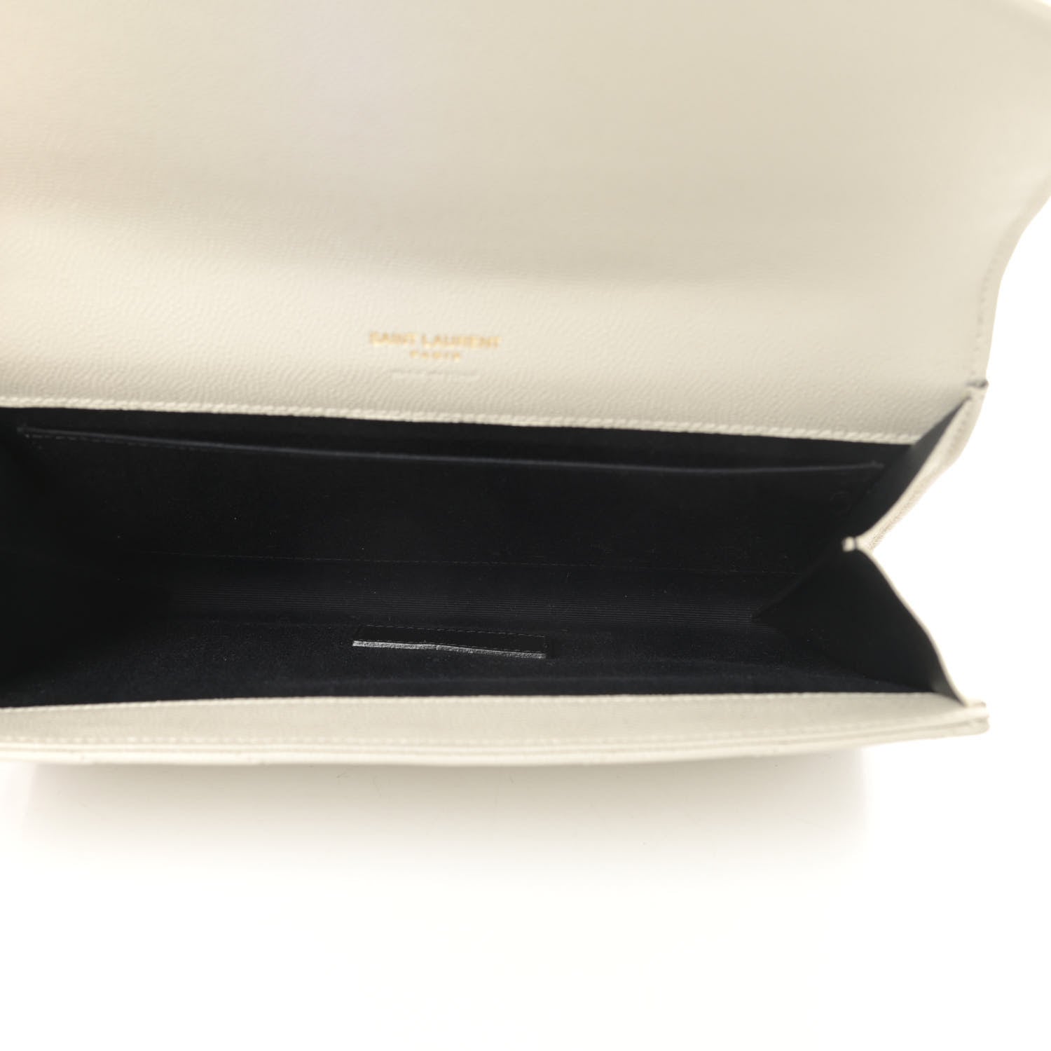 Saint Laurent Grain De Poudre Matelasse Chevron Monogram Envelope Clutch Blanc Vintage 5 of 11