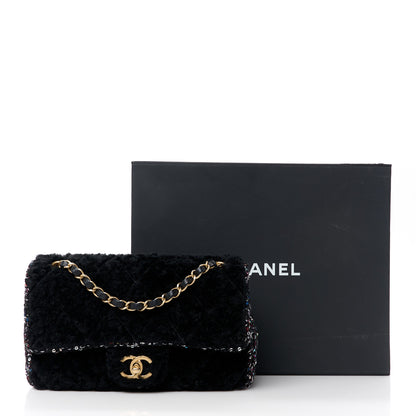 Chanel Shearling Sheepskin Tweed Quilted Single Flap Black 12 of 12