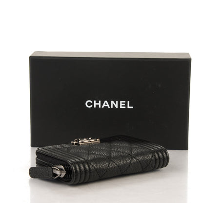 Chanel Caviar Quilted Boy Zip Around Coin Purse Wallet Black 4 of 7