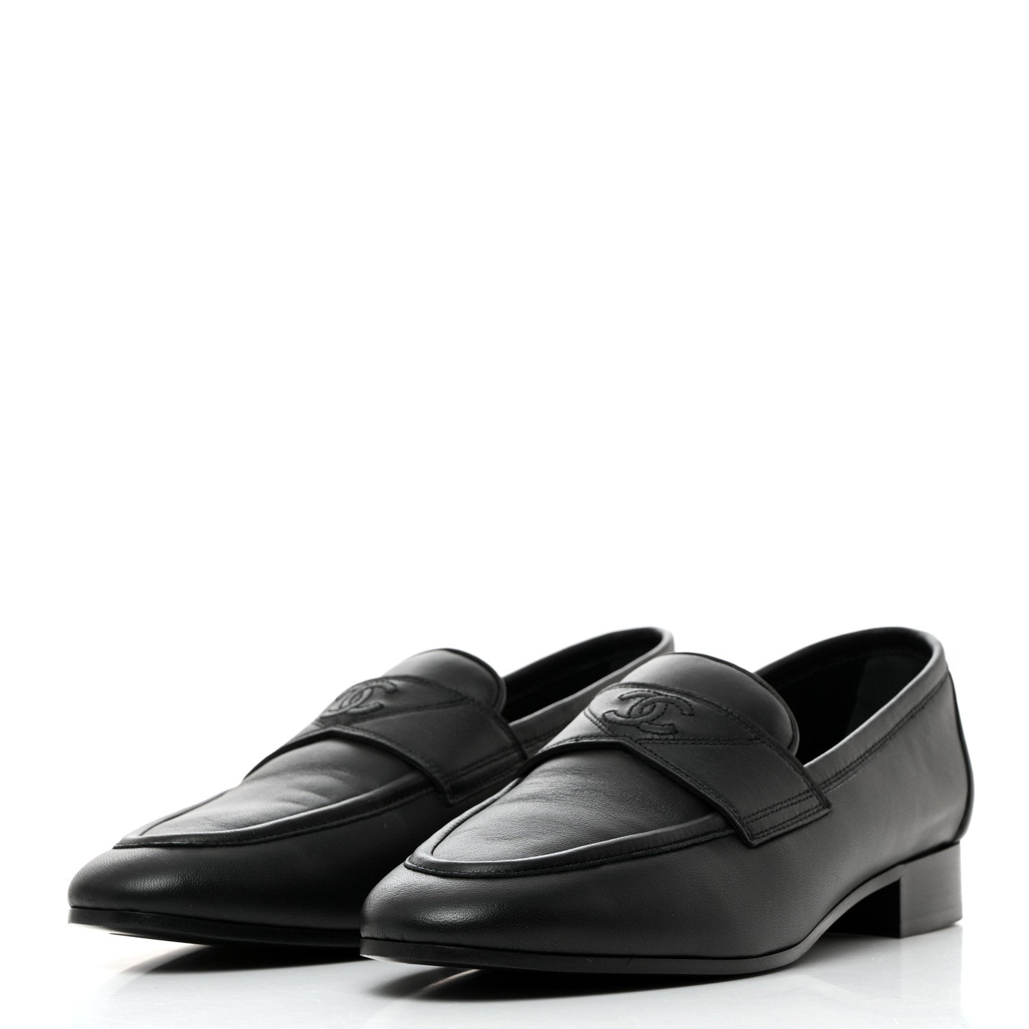 Chanel Calfskin Womens Stitched CC Loafers 39 Black 3 of 9