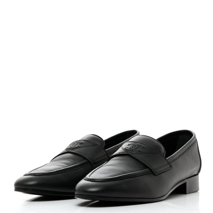 Chanel Calfskin Womens Stitched CC Loafers 39 Black 3 of 9