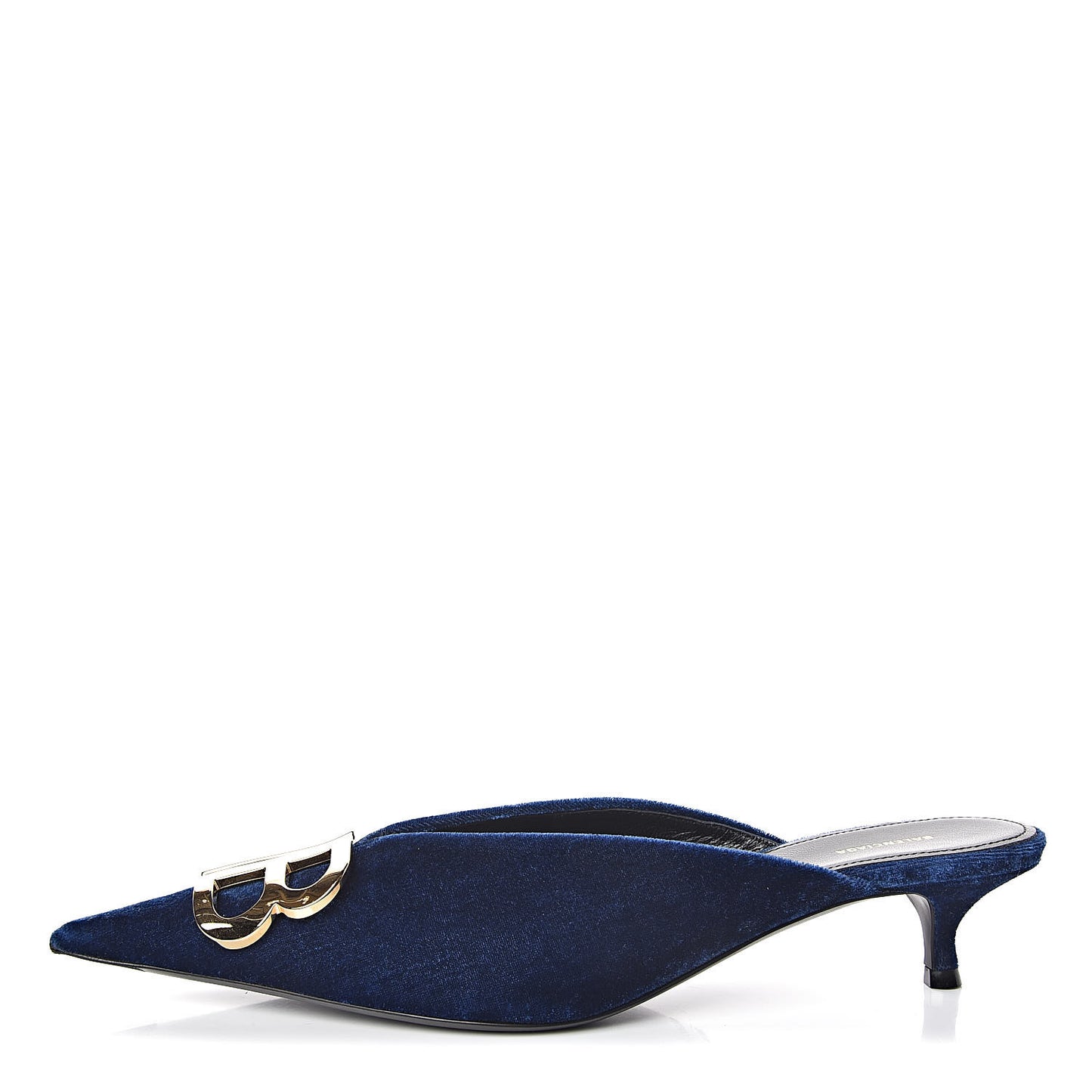 Stretch Velvet Pointed Toe BB 40mm Mules 39.5 Bleu Ocean